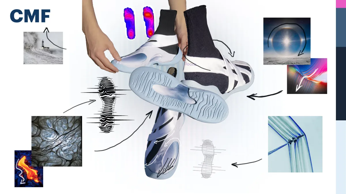 Colors, materials and finishes inspiration board for the shoe